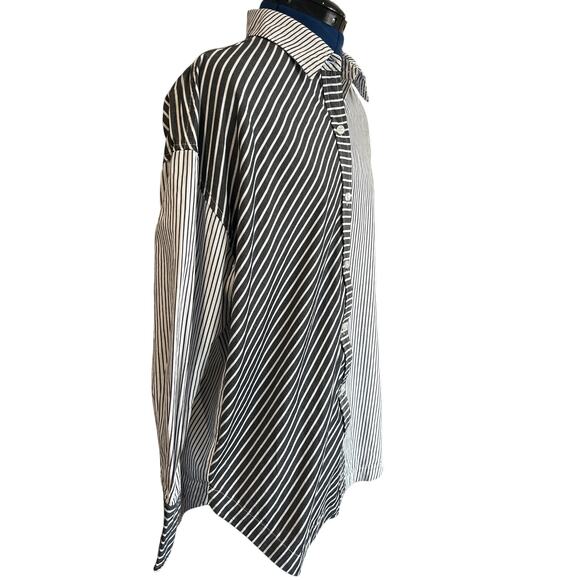 Steve Madden Striped Button Up Oversized Cotton Shirt Women's Size S Goth Retro - Picture 2 of 8